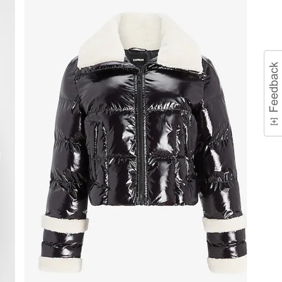 Express Small Black and White Shearling Trim Puffer Jacket - Picture 7 of 9